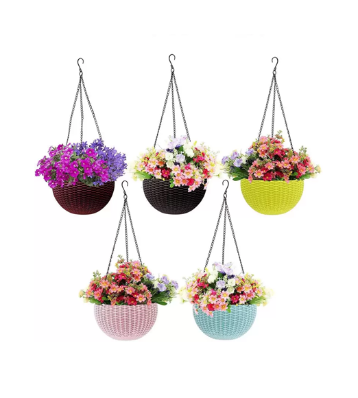 Woven Design Hanging Euro Basket With Chain (Set Of 5)