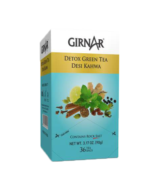 Girnar Tea Tea Detox / Desi Kahwa (36 Tea Bags) 90 Gram Box 